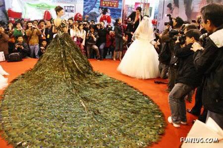 Creative Peacock Feathers Wedding Dress