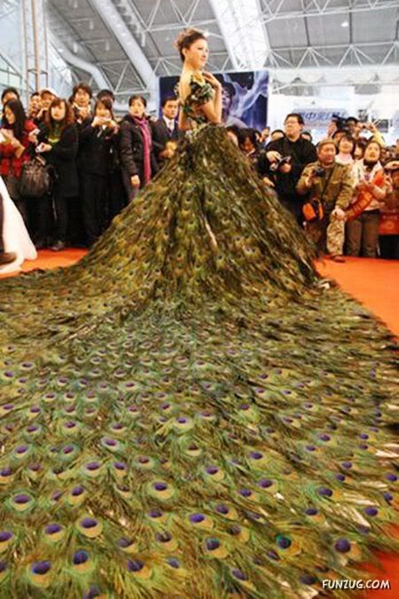 Creative Peacock Feathers Wedding Dress