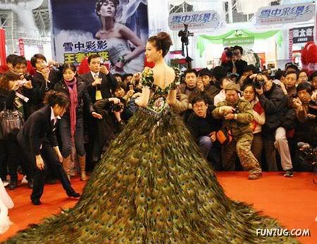 Creative Peacock Feathers Wedding Dress