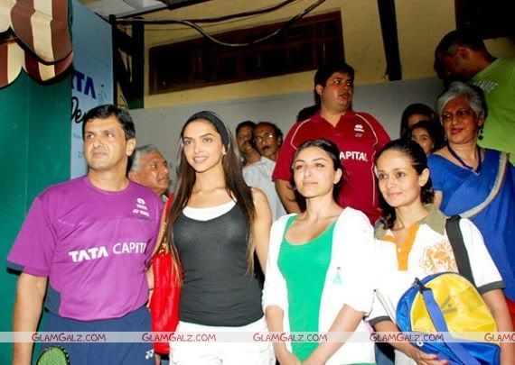 Deepika Padukone and Soha Ali Khan at the first Tata Badminton
