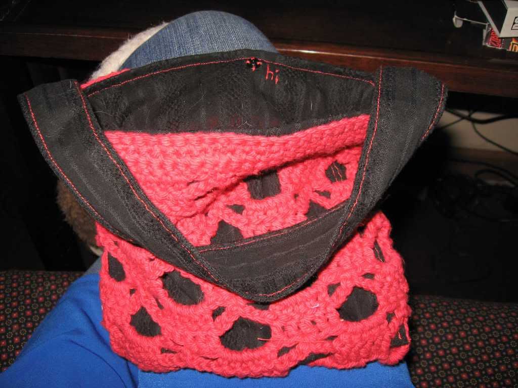 open red crochet bag