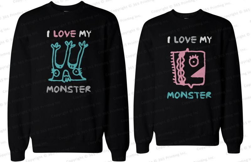 His And Her Matching Couple Sweatshirts I Love My Monster Ebay