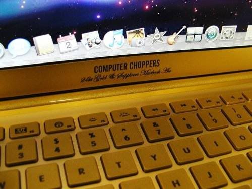 Gold Macbook Air with Bejeweled Rainbow Apple