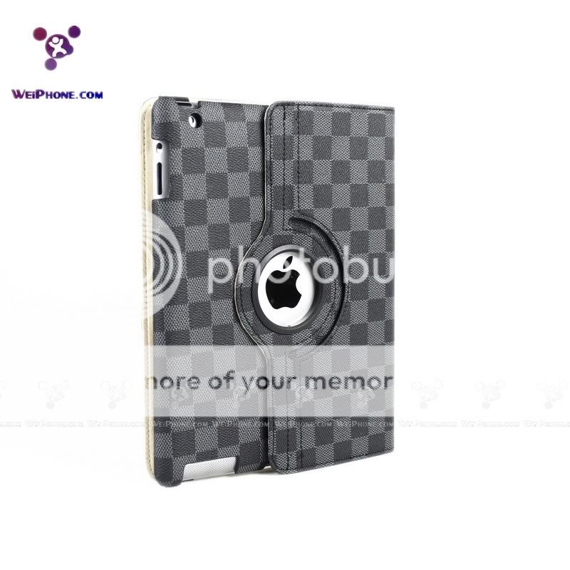 iPad 2 360° Checker Rotating Magnetic Leather Case Smart Cover With 